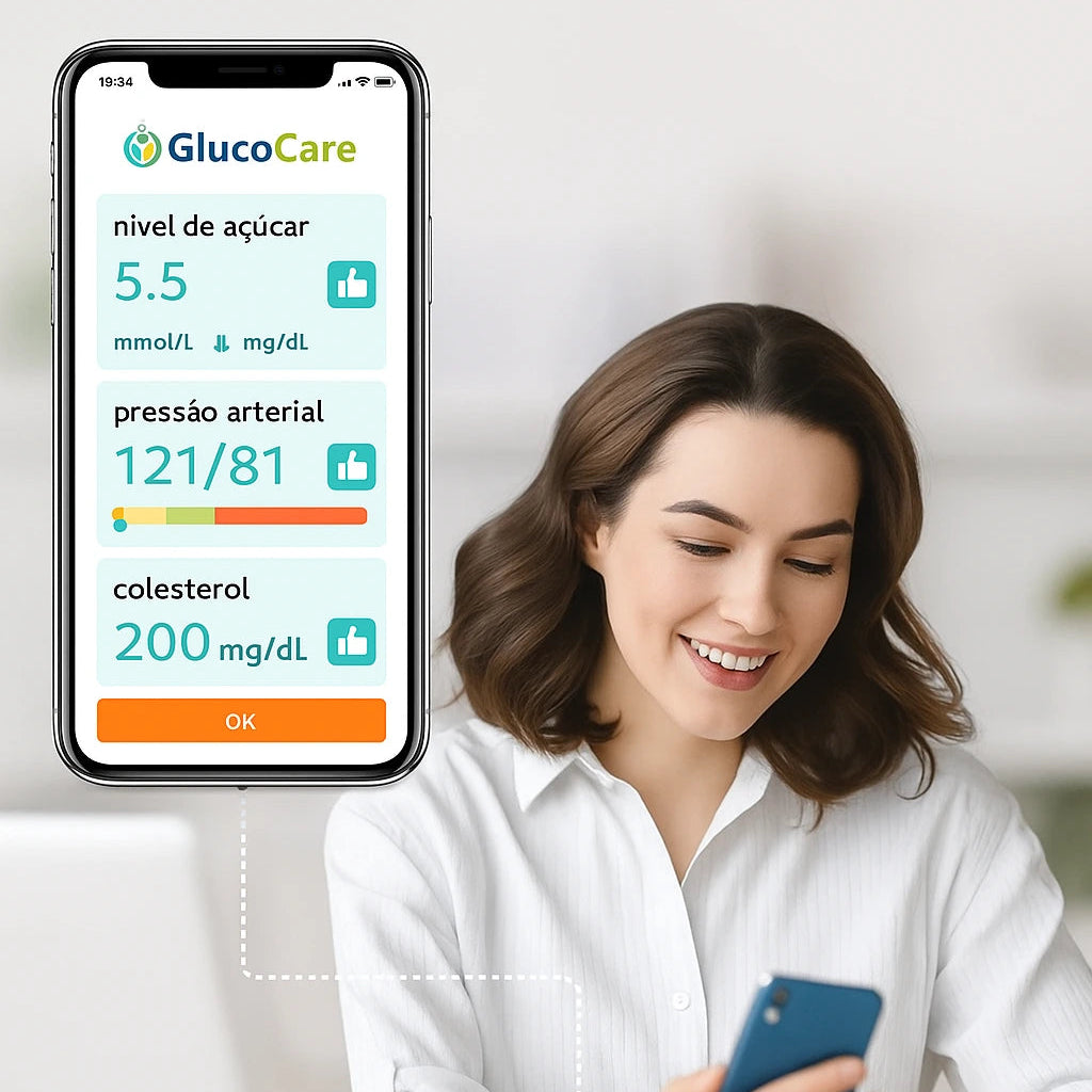 GlucoCare™ 3 em 1 Medidor de Glicose Sem Dor + Colesterol + Pressão Arterial + ENVIO GRATIS